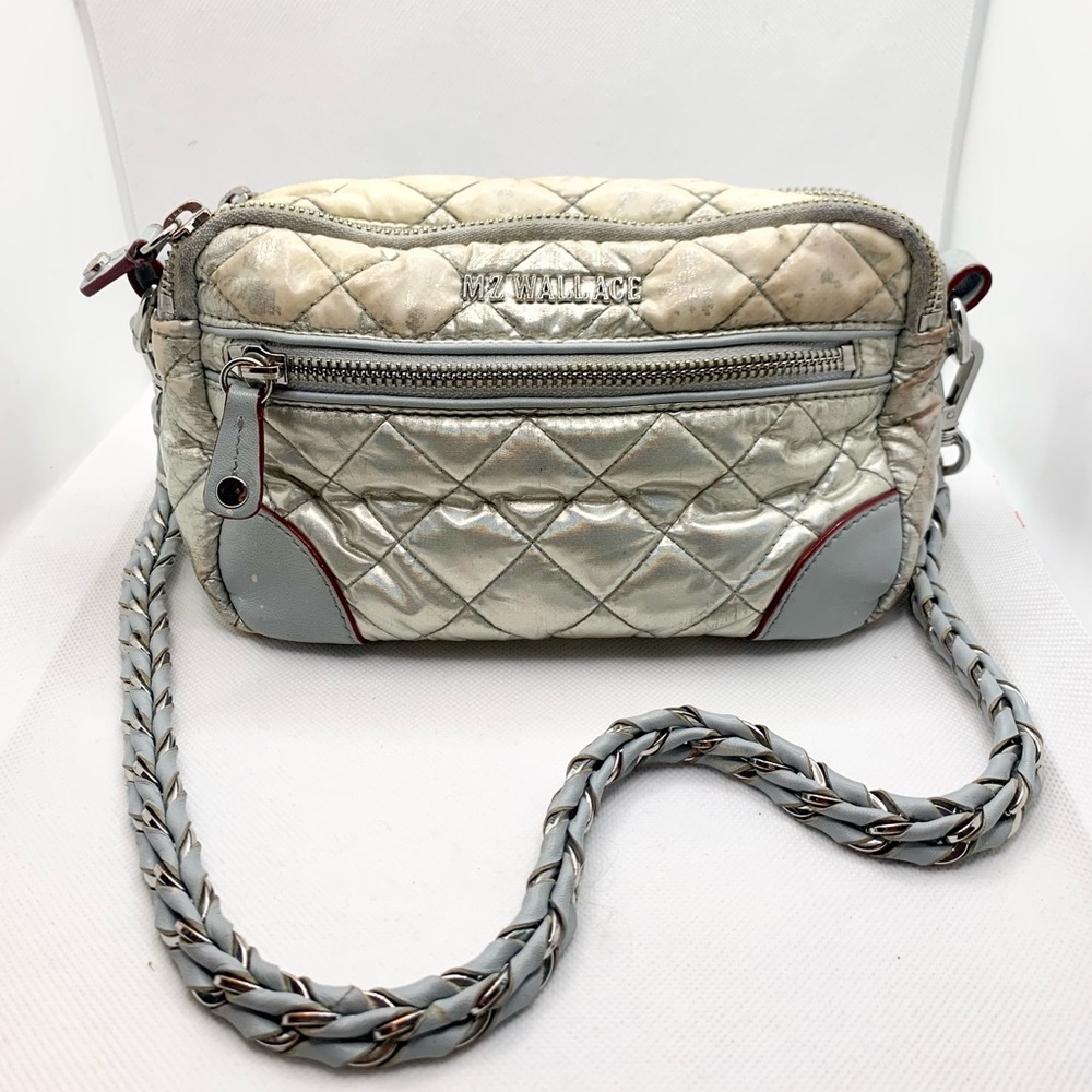 MZ Wallace Mini Crosby Metallic Silver Pocketbook